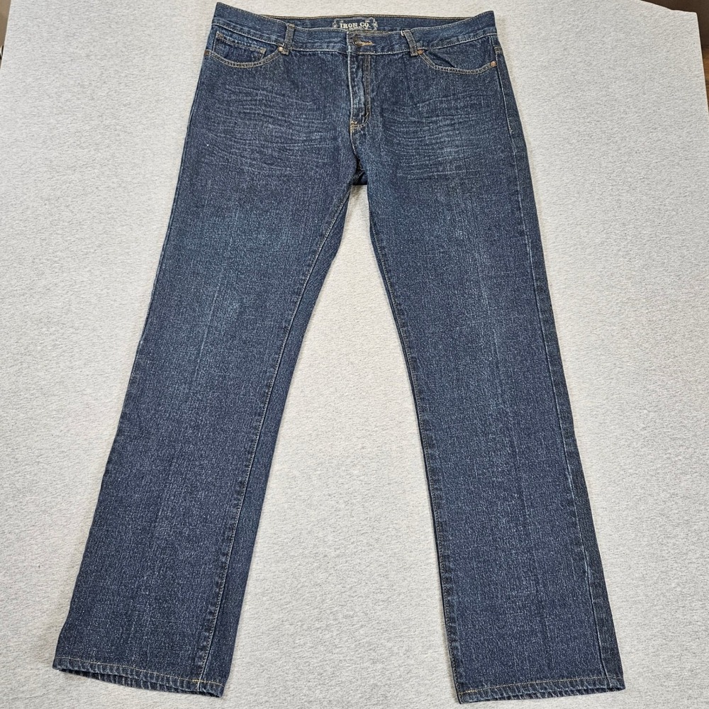 Iron Co Mens Dark Wash Straight Leg Denim Jeans 38x34 100% Cotton Blue